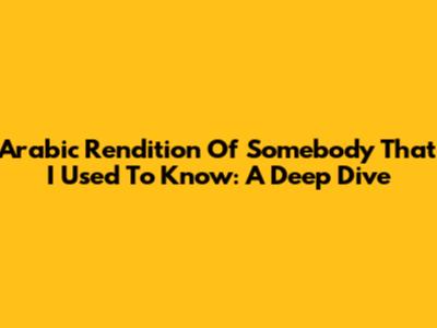 Arabic Rendition Of 'Somebody That I Used To Know': A Deep Dive