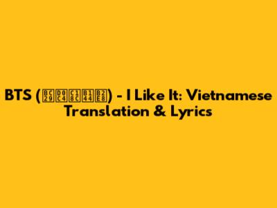 BTS (방탄소년단) - I Like It: Vietnamese Translation & Lyrics