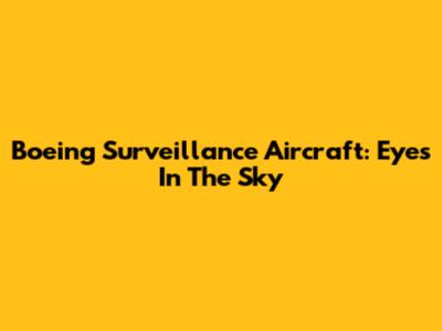 Boeing Surveillance Aircraft: Eyes In The Sky