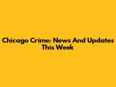 Chicago Crime: News And Updates This Week