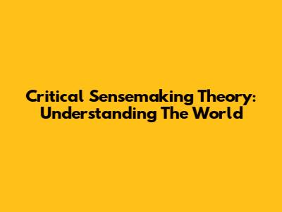 Critical Sensemaking Theory: Understanding The World