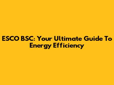 ESCO BSC: Your Ultimate Guide To Energy Efficiency