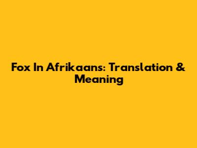 Fox In Afrikaans: Translation & Meaning