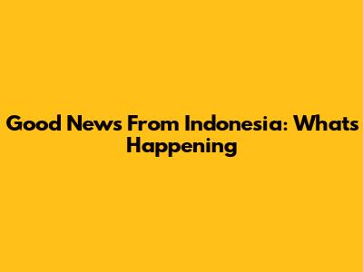 Good News From Indonesia: What's Happening