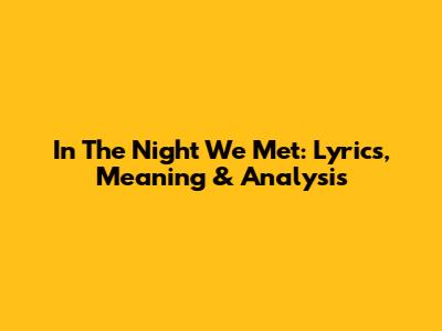 In The Night We Met: Lyrics, Meaning & Analysis