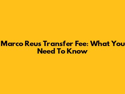 Marco Reus Transfer Fee: What You Need To Know