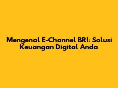 Mengenal E-Channel BRI: Solusi Keuangan Digital Anda