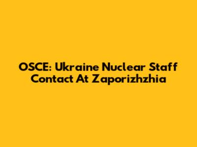 OSCE: Ukraine Nuclear Staff Contact At Zaporizhzhia