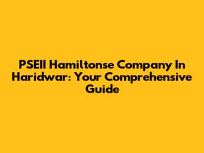 PSEII Hamiltonse Company In Haridwar: Your Comprehensive Guide