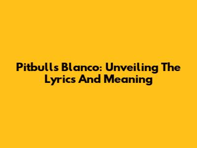 Pitbull's 'Blanco': Unveiling The Lyrics And Meaning
