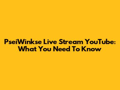 PseiWinkse Live Stream YouTube: What You Need To Know