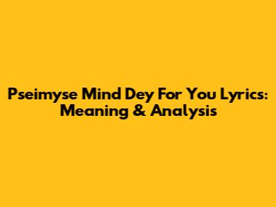 Pseimyse Mind Dey For You Lyrics: Meaning & Analysis