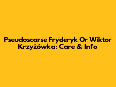 Pseudoscarse Fryderyk Or Wiktor Krzyżówka: Care & Info