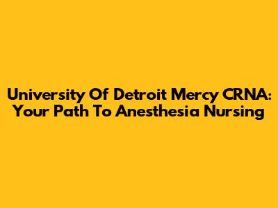 University Of Detroit Mercy CRNA: Your Path To Anesthesia Nursing
