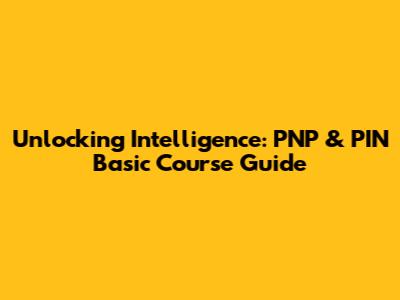 Unlocking Intelligence: PNP & PIN Basic Course Guide