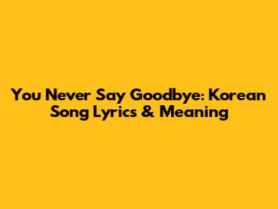 You Never Say Goodbye: Korean Song Lyrics & Meaning